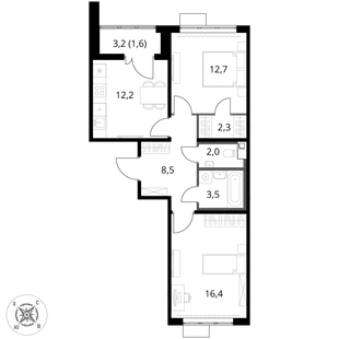 Квартира 2-комн. квартира, 59.2 м² ЖК «1-й Шереметьевский» Фото 1