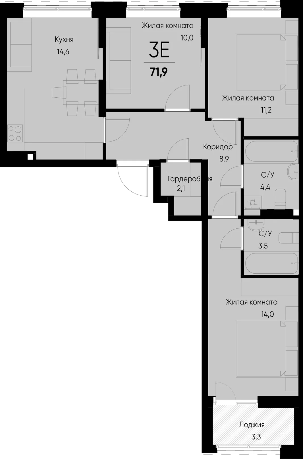 Планировка 3-комн. квартира, 71.9 м² ЖК «Васильевский остров»