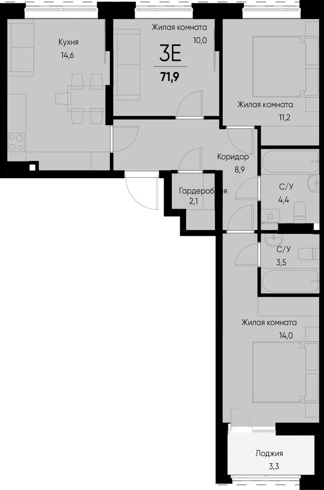 Планировка 3-комн. квартира, 71.9 м² ЖК «Васильевский остров» Планировка 3-комн. квартира, 71.9 м² ЖК «Васильевский остров»