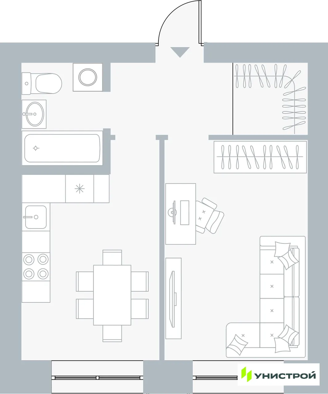 Планировка 1-комн. квартира, 37.13 м² ЖК «Причал»