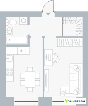 Планировка 1-комн. квартира, 37.13 м² ЖК «Причал»