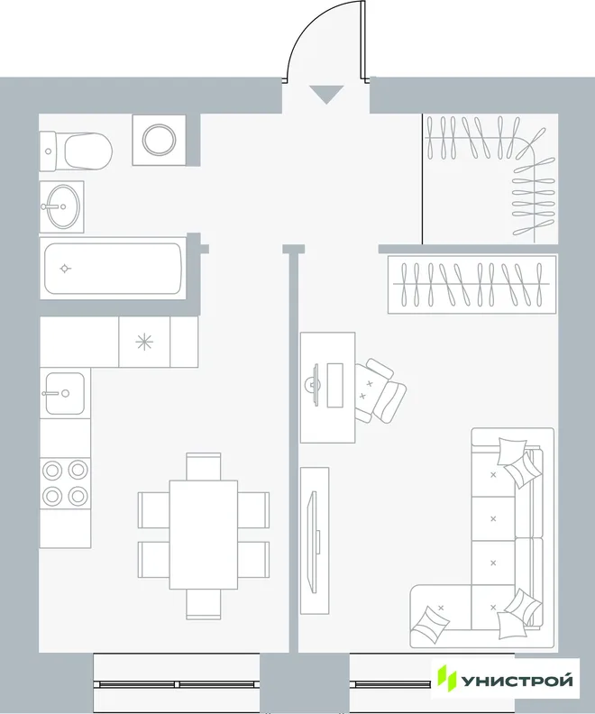 Планировка 1-комн. квартира, 37.13 м² ЖК «Причал» Планировка 1-комн. квартира, 37.13 м² ЖК «Причал»