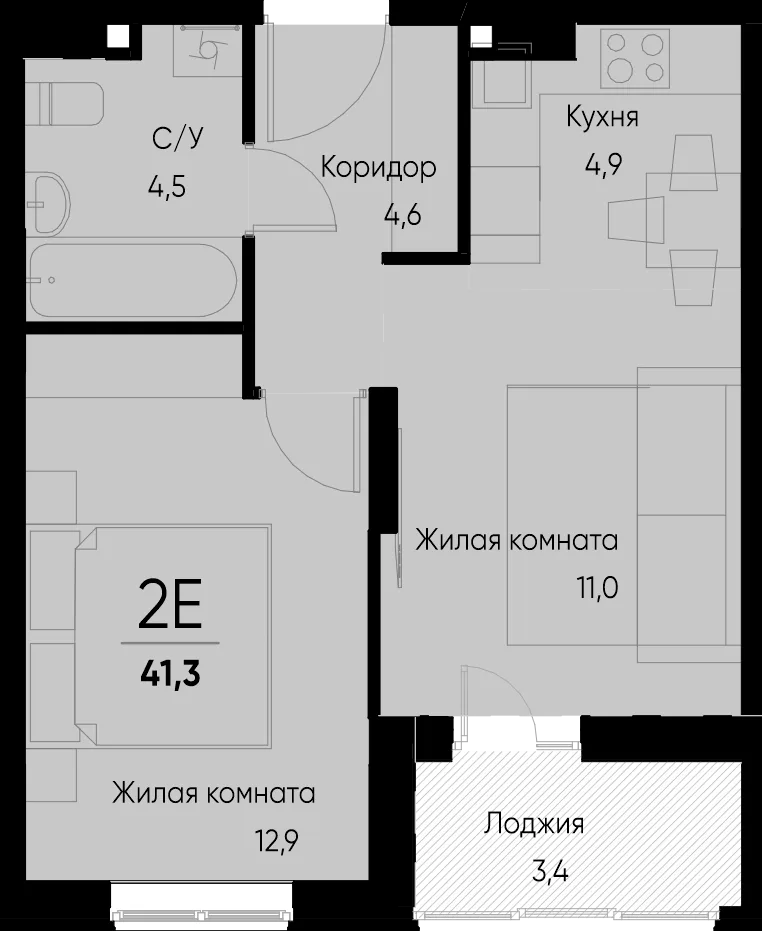 Планировка 2-комн. квартира, 41.3 м² ЖК «Васильевский остров»