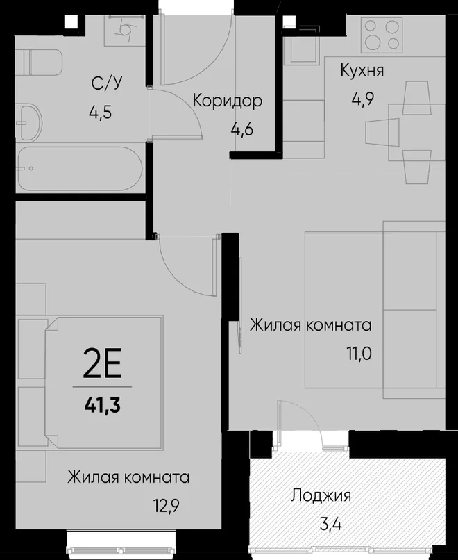 Планировка 2-комн. квартира, 41.3 м² ЖК «Васильевский остров» Планировка 2-комн. квартира, 41.3 м² ЖК «Васильевский остров»
