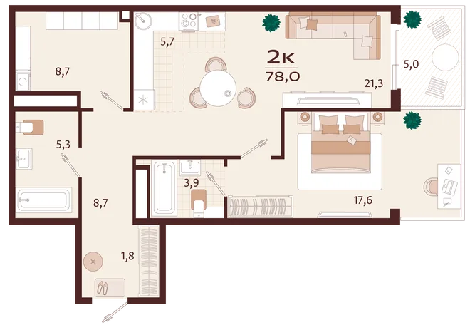 Планировка 2-комн. квартира, 78 м² ЖК «Роялта» Планировка 2-комн. квартира, 78 м² ЖК «Роялта»