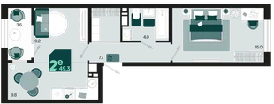 Планировка 2-комн. квартира, 49.3 м² ЖК «Первое место»