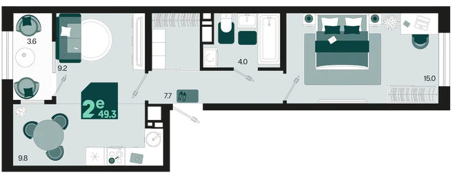 Планировка 2-комн. квартира, 49.3 м² ЖК «Первое место» Планировка 2-комн. квартира, 49.3 м² ЖК «Первое место»