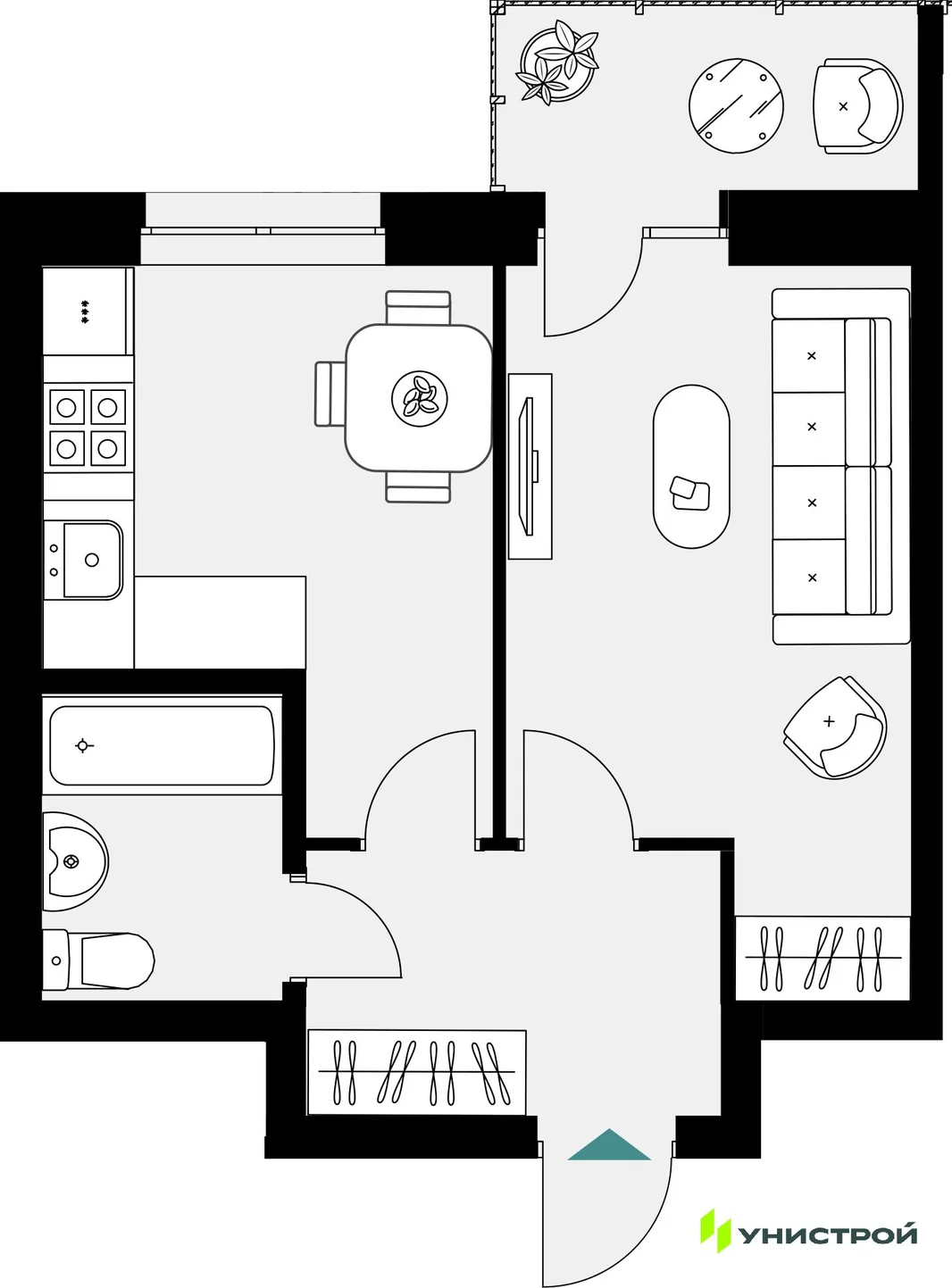 Планировка 1-комн. квартира, 34.92 м² ЖК «Уникум на Амирхана»