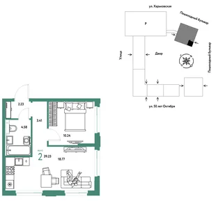 Планировка 2-комн. квартира, 39.23 м² ЖК «Сердце Сибири»