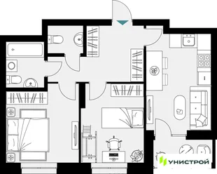 Планировка 2-комн. квартира, 55.73 м² ЖК «Уникум на Амирхана»