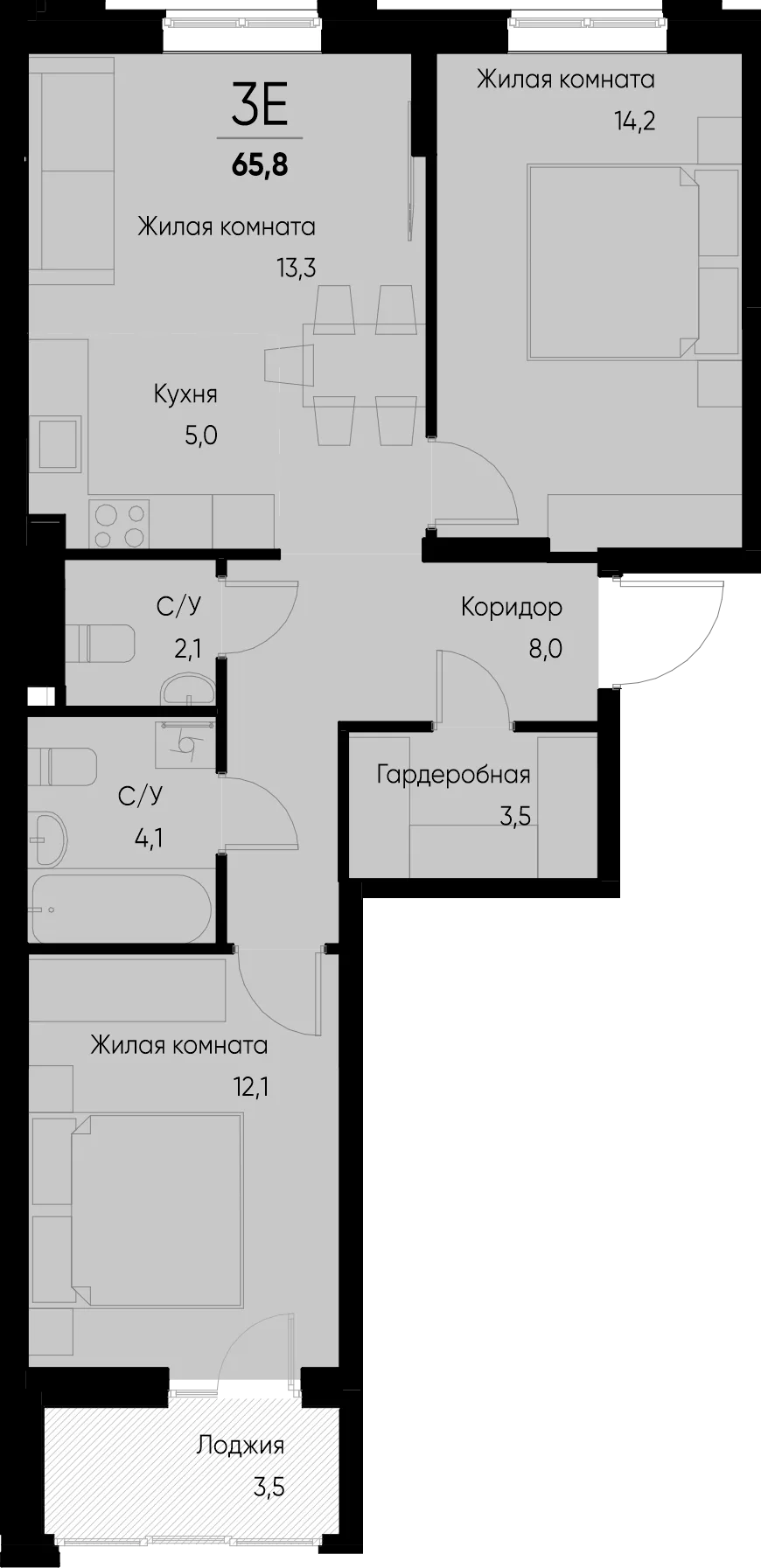 Планировка 3-комн. квартира, 65.8 м² ЖК «Васильевский остров»