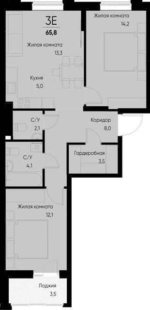 Планировка 3-комн. квартира, 65.8 м² ЖК «Васильевский остров»