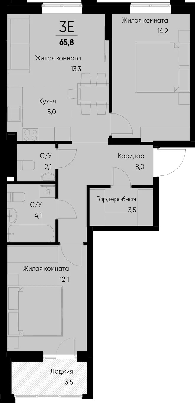 Планировка 3-комн. квартира, 65.8 м² ЖК «Васильевский остров» Планировка 3-комн. квартира, 65.8 м² ЖК «Васильевский остров»