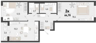 Планировка 2-комн. квартира, 64.7 м² ЖК «Барса»