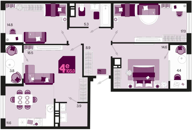 Планировка 4-комн. квартира, 103 м² ЖК «Первое место» Планировка 4-комн. квартира, 103 м² ЖК «Первое место»