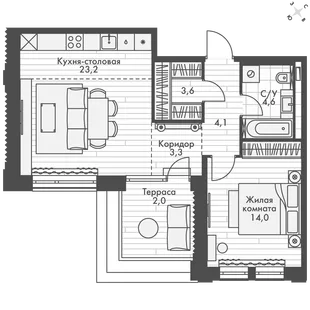 Квартира 2-комн. квартира, 54.8 м² ЖК «Философия» Фото 1