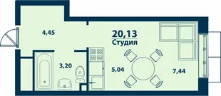 Планировка 1-комн. квартира, 20.13 м² ЖК «Город природы»