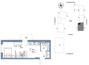 Планировка Студия, 31.61 м² ЖК «Уральский сад»