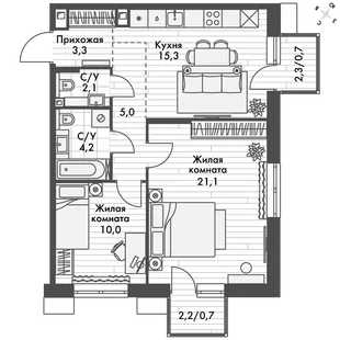 Квартира 2-комн. квартира, 62.4 м² ЖК «Флагман» Фото 1 Квартира 2-комн. квартира, 62.4 м² ЖК «Флагман» Фото 1