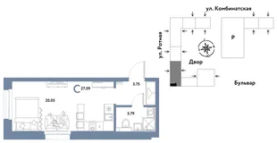 Планировка Студия, 27.45 м² ЖК «Уральский сад»