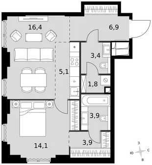Квартира 2-комн. квартира, 55.5 м² ЖК «Sydney City» Фото 1 Квартира 2-комн. квартира, 55.5 м² ЖК «Sydney City» Фото 1