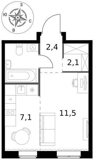 Квартира Студия, 27.2 м² ЖК «1-й Ясеневский» Фото 1