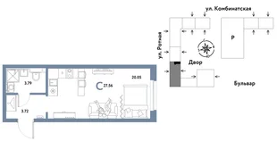 Планировка Студия, 27.42 м² ЖК «Уральский сад»