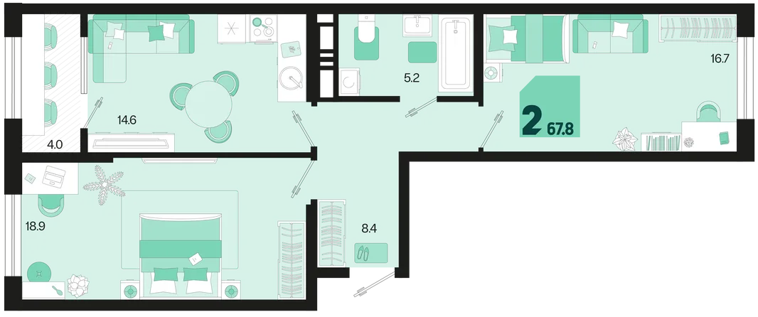 Планировка 2-комн. квартира, 67.8 м² ЖК «Первое место»