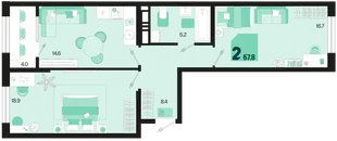 Планировка 2-комн. квартира, 67.8 м² ЖК «Первое место»