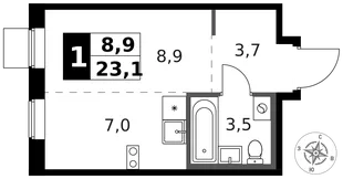 Квартира Студия, 23.7 м² ЖК «1-й Ясеневский» Фото 1