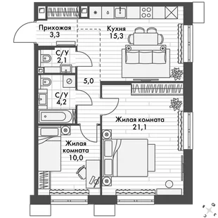Квартира 2-комн. квартира, 61 м² ЖК «Флагман» Фото 1 Квартира 2-комн. квартира, 61 м² ЖК «Флагман» Фото 1