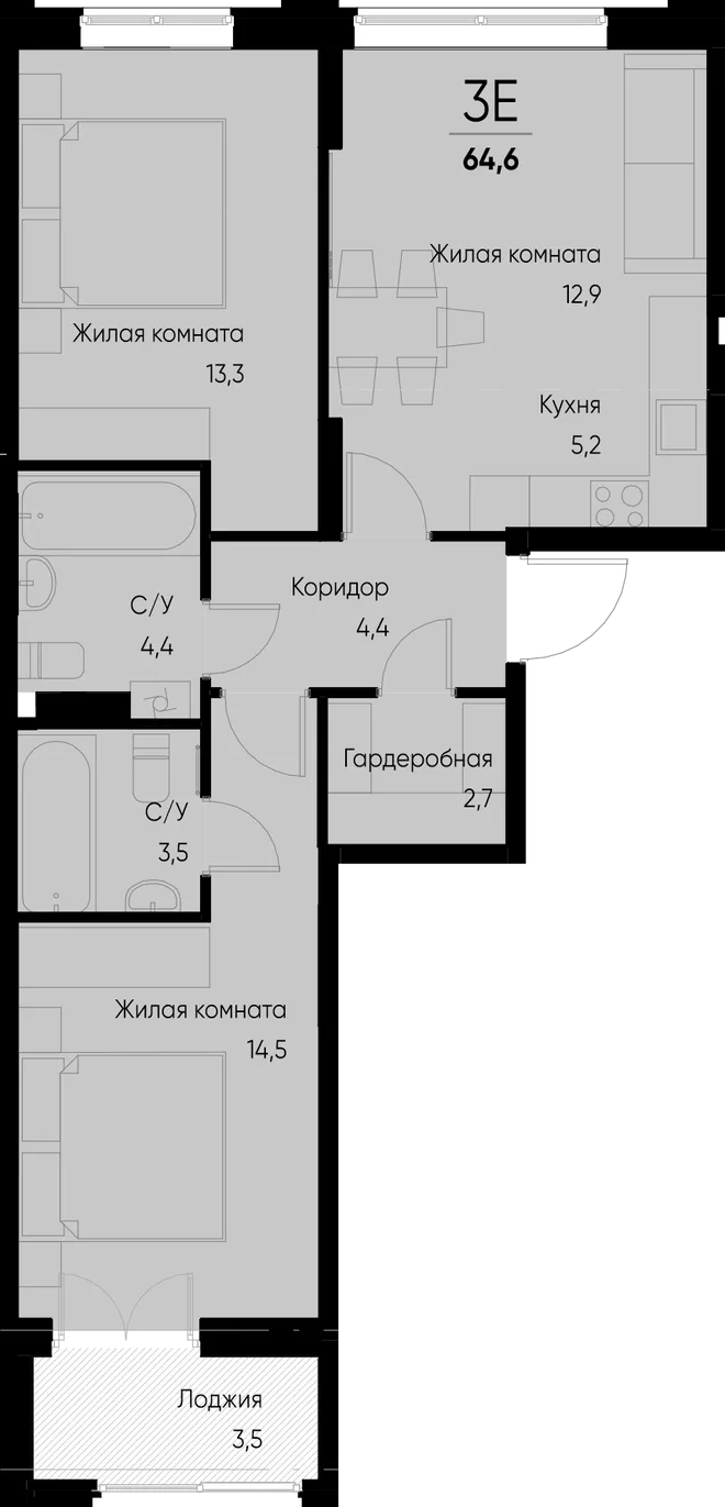 Планировка 3-комн. квартира, 64.4 м² ЖК «Васильевский остров» Планировка 3-комн. квартира, 64.4 м² ЖК «Васильевский остров»