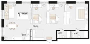 Планировка 1-комн. квартира, 105.85 м² ЖК «Патрики»