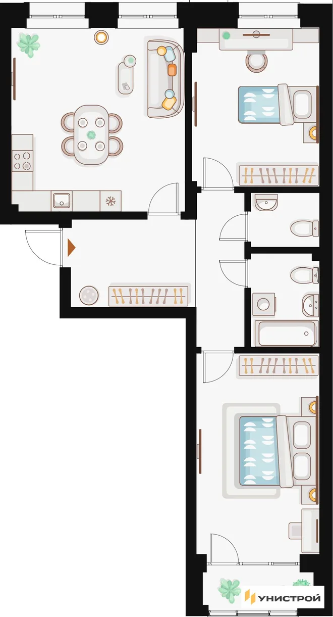 Планировка 2-комн. квартира, 73.59 м² ЖК «Жилой кластер Q на Кулагина»
