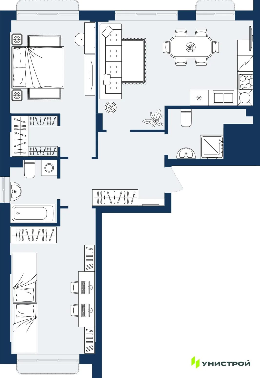 Планировка 2-комн. квартира, 73.69 м² ЖК «ГРАНД БЕРЕГ»