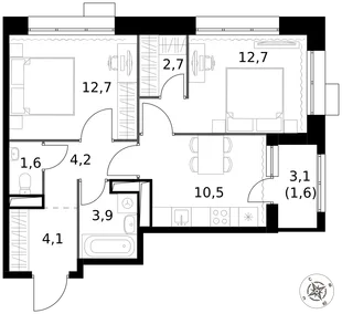 Квартира 2-комн. квартира, 54 м² ЖК «1-й Саларьевский» Фото 1