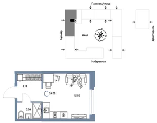 Планировка Студия, 24.09 м² ЖК «Европейский берег 2.0»