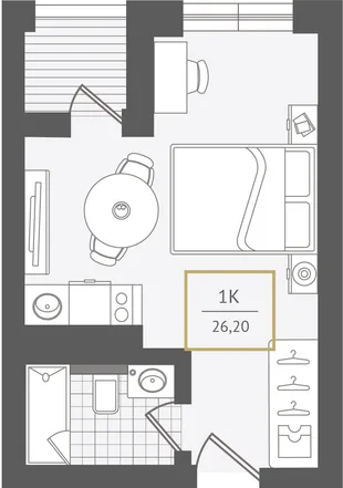 Планировка Студия, 26 м² ЖК «Гостиничный комплекс Greenmont»