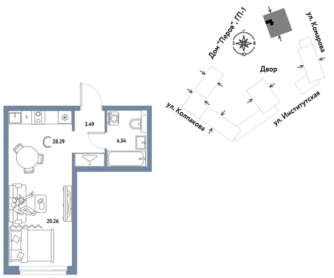 Планировка Студия, 28.29 м² ЖК «Страна.Парковая» Планировка Студия, 28.29 м² ЖК «Страна.Парковая»
