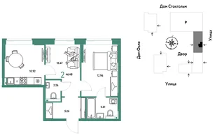 Планировка 2-комн. квартира, 46.48 м² ЖК «Европейский берег 2.0»