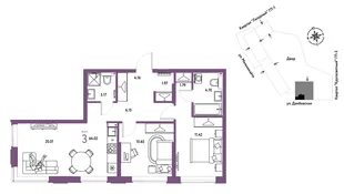 Планировка 3-комн. квартира, 64.02 м² ЖК «Страна Прибрежная»