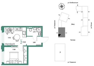 Планировка 2-комн. квартира, 31.28 м² ЖК «Уральский сад»