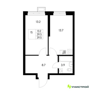 Планировка 1-комн. квартира, 39.5 м² ЖК «Стадиум»