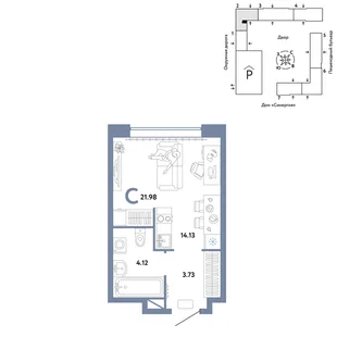 Планировка Студия, 21.98 м² ЖК «Юнион»