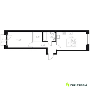 Планировка 1-комн. квартира, 47.77 м² ЖК «Statum»