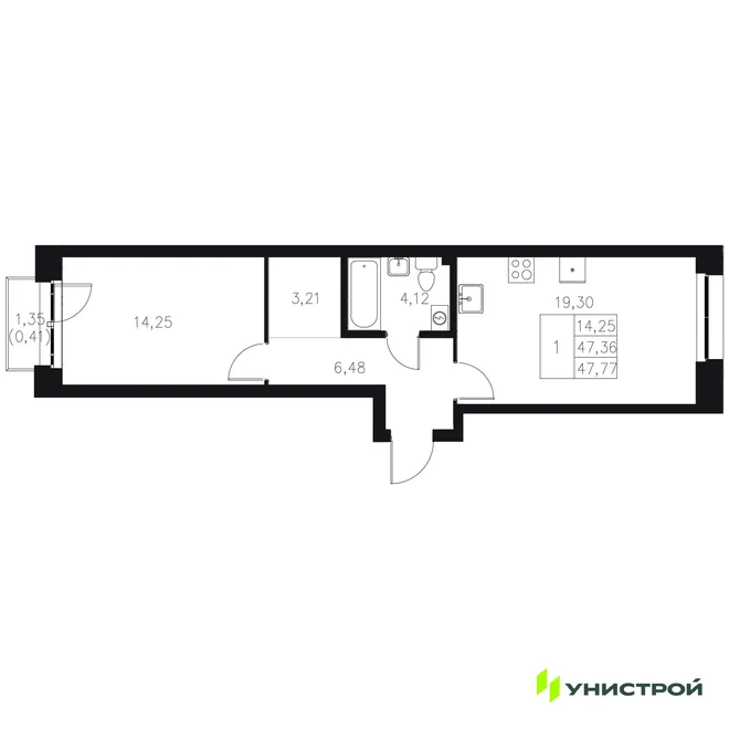 Планировка 1-комн. квартира, 47.77 м² ЖК «Statum» Планировка 1-комн. квартира, 47.77 м² ЖК «Statum»