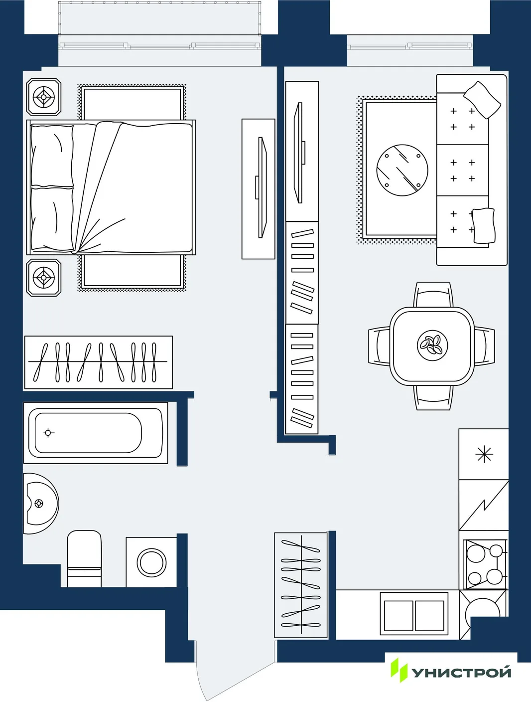 Планировка 1-комн. квартира, 36.53 м² ЖК «ГРАНД БЕРЕГ»
