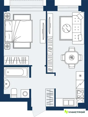 Планировка 1-комн. квартира, 36.53 м² ЖК «ГРАНД БЕРЕГ»