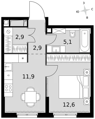 Квартира 1-комн. квартира, 35.4 м² ЖК «Sydney City» Фото 1 Квартира 1-комн. квартира, 35.4 м² ЖК «Sydney City» Фото 1