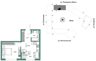 Планировка 2-комн. квартира, 37.7 м² ЖК «Страна.Парковая»